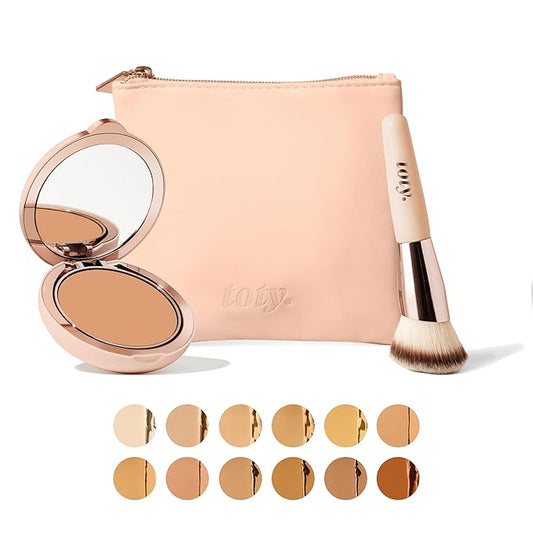 Toty by Sofia Vergara - Ilumina CC Creamy Compact SPF 50+ Rosita Bag Vegan Soft Leather Makeup Bag + Ilumina Brush - CC cream foundation with spf 50 - MAKEUP - 3N Bundle