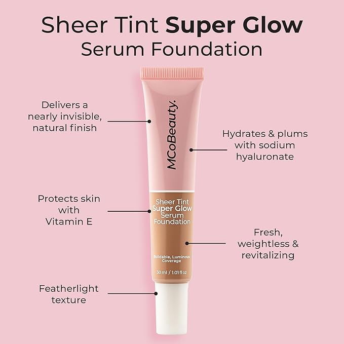 MCoBeauty Super Glow Sheer TINT Serum Foundation 5-6, Ultra-Invisible, Skin Perfecting, Lightweight, with Kiwi Fruit Extract and Shea Butter, Vegan, Cruelty Free Cosmetics