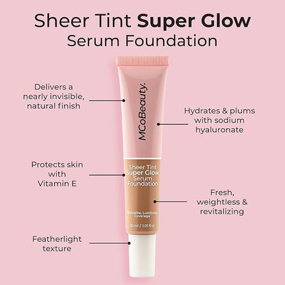MCoBeauty Super Glow Sheer TINT Serum Foundation 5-6, Ultra-Invisible, Skin Perfecting, Lightweight, with Kiwi Fruit Extract and Shea Butter, Vegan, Cruelty Free Cosmetics