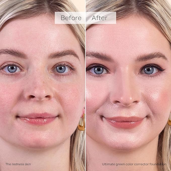 KYDA Green Color Changing Foundation, Color Correcting CC Cream with Centella, Even Red Skin Tone, Lightweight Non-Greasy, Hydrating, Sheer Coverage, Multiuse Face Concealer with Natural Finish