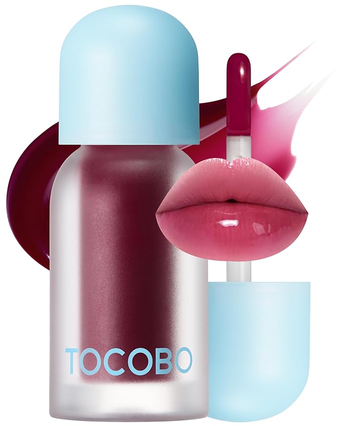 TOCOBO Juicy Berry Plumping Lip Oil 07 Plum Jam – Korean Vegan Hydrating Lip Oil with Plant Oils for High Shine Gloss - Non Sticky Formula for All Skin Tones, 0.12 fl.oz.
