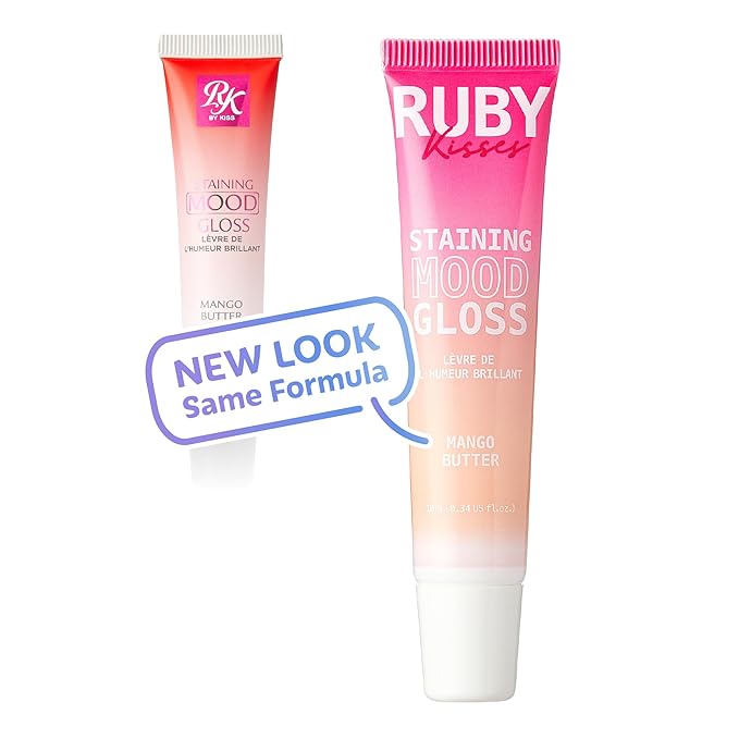 Ruby Kisses pH Lip Gloss, Pink Tinted Lip Balm Stain, Mood Color Changing Lipstick with Mango Butter for Long-Lasting Hydration, Lightweight Non-Sticky Shine, Fuller & Smoother Lips