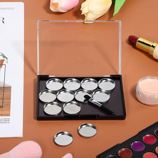 FRCOLOR Magnetic Eyeshadow Palette Case 12 Round Pans and Brush Space-Saving Makeup Storage Palette for Travel and Home Use