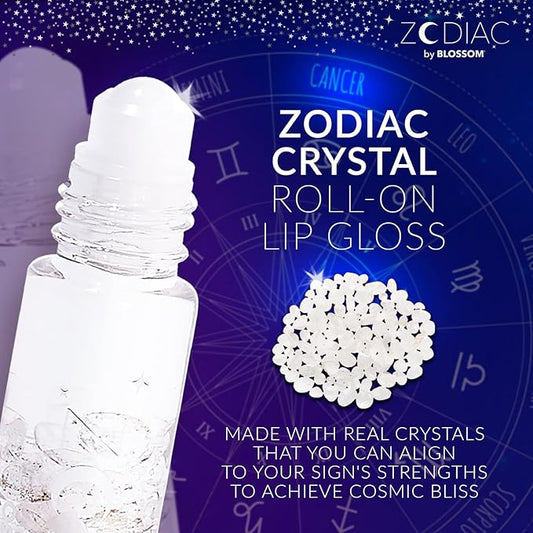 Blossom Lip Gloss Zodiac Sign Vanilla Scented Roll-On Lip Gloss, Moisturizing + Hydrating with Zodiac Crystals, Made in USA, 0.20oz, Cancer