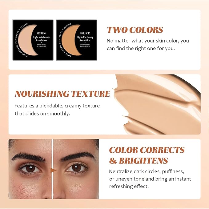 Inauguratei Under Eye Brightener,Waterproof Under Eye CC Concealer for Dark Circles,Long-Lasting Oil Control Dark Circle Corrector Foundation Cream,Tired Skin Color Correcting Brightener & Primer