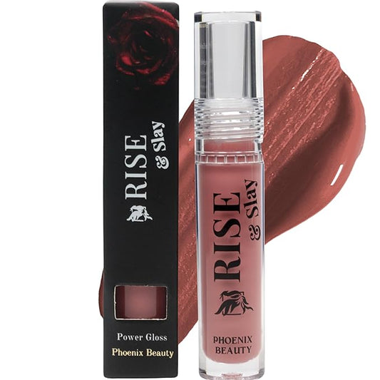 Rise & Slay Power Gloss – High-Pigment Hydrating Gloss Lipstick with Hyaluronic Acid, Vit-E, Jojoba & Castor Oil, Non-Sticky Vibrant Shine, Nude Pink, Summer Lips (Rose Spritz, 4.5 ml)