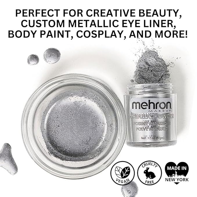 Mehron Makeup Metallic Powder (.17 oz) with Mixing Liquid (1 oz) (Silver)