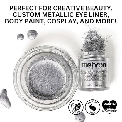 Mehron Makeup Metallic Powder (.17 oz) with Mixing Liquid (1 oz) (Silver)