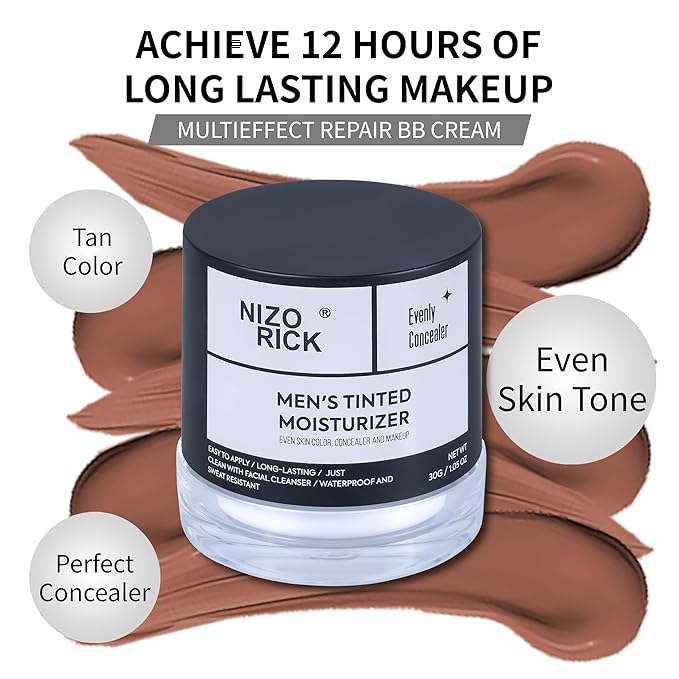 Men's BB Cream Foundation,Hydrating Non-Greasy Tinted Moisturizer for men, Long Lasting Matte Concealer Full Coverage Men CC Cream Foundation for All Skin Types, 30g/1.05 oz