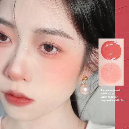 BLUE LOVE Cushion Liquid Blush - Silky Cream Formula for Cheeks, Natural Glow Makeup with Sheer Finish, for Contouring and Highlighting (01# Pink Orange)
