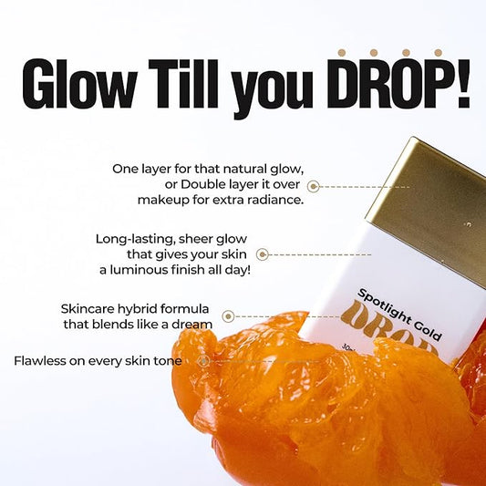 Spotlight Gold Drop (Champagne Gold) | Skincare-Infused Illuminator | Radiance Boosting Formula | Instant Glow | Lightweight, Vegan Certified | All Skin Types | 1.01 fl oz