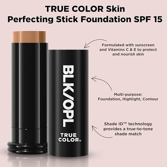 BLK/OPL Skin Perfecting Foundation Stick, SPF 15 Buildable & Blendable Face Foundation Makeup with Matte Finish - Full Coverage, Color Correcting & Sculpting - Hypoallergenic (Carob)