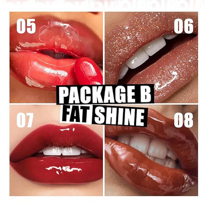 Hydrating Lip Oil, Big Brush Head Glaze Shiny Transparent Glow Oil, Nourishing & Non-sticky Long Lasting Fresh Clear Smooth Care Plumping Oil (Set B)