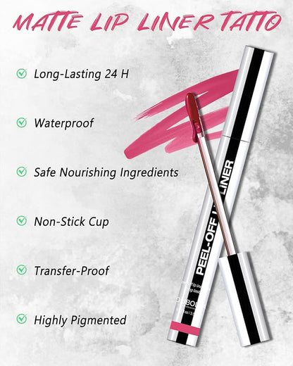 Peel Off Lip Liner Stain, Tattoo Lip Tint Liner Peel Off, Matte Moisturizing Lip Stain Long Lasting Waterproof, Transfer-Proof, Intense Lip Color, Stay on All Day, Highly Pigmented Lip Makeup (Orange)
