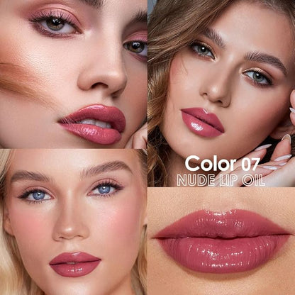 Hydrating Glow Lip Gloss Oil, Tinted Lip Plumper Lip Glosses Oil, Younger-Looking Lips Chocolate Scent, Non-Sticky Creamy Texture for Dry Lips, Brillo labial en aceite hidratante con brillo 08#