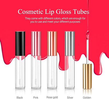 KPX 30 Pcs lip Gloss Tube Containers Bulk Wand 10ml Empty Clear Pink Lip Oil Tubes Refillable Lip Balm Bottles with Rubber Insert for DIY Makeup Such as Lip Samples, Homemade Lip Balm (Silver)