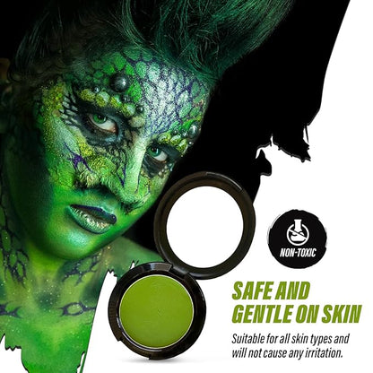 MANIC PANIC Goth White Cream To Powder Foundation Bundle with Poison Ivy Green Face & Body Paint Makeup