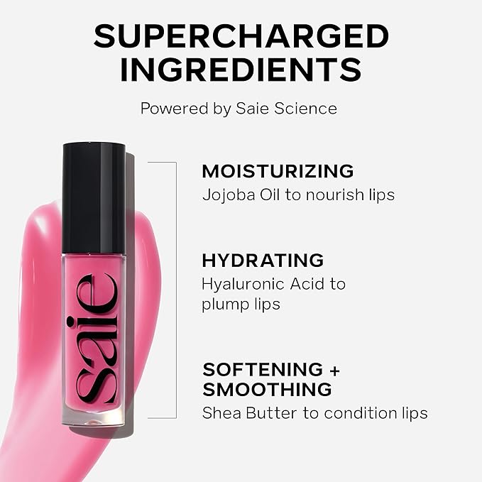 Saie Glossybounce - Hydrating Lip Gloss and Tinted Lip Oil Hybrid with Hyaluronic Acid & Jojoba Oil for Non-Sticky, Ultra-Shiny, Plump & Soft Lips - Everyday Makeup Essential - Dream (.17 oz)