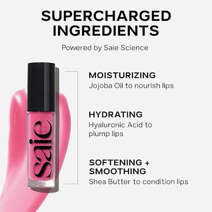 Saie Glossybounce - Hydrating Lip Gloss and Tinted Lip Oil Hybrid with Hyaluronic Acid & Jojoba Oil for Non-Sticky, Ultra-Shiny, Plump & Soft Lips - Everyday Makeup Essential - Bounce (.17 oz)
