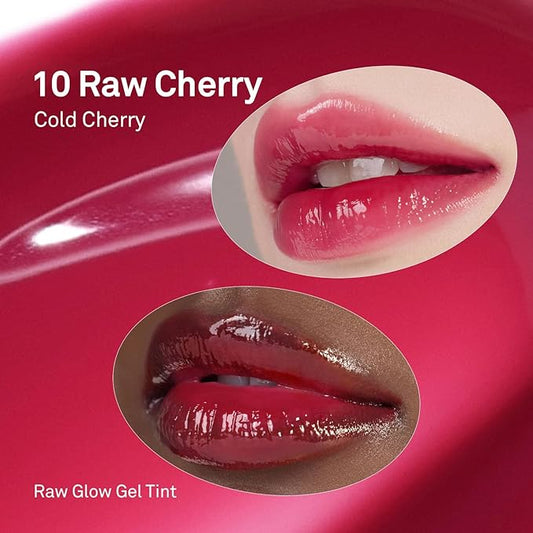 HINCE Raw Glow Gel Tint - Glossy Dewy Lip Tint, Non-Sticky & Long Wearing Lip Gloss for Natural Glass Glow, Moisturizing Liquid Lipstick, Vegan, 0.13 fl.oz. (RAW CHERRY, 10)