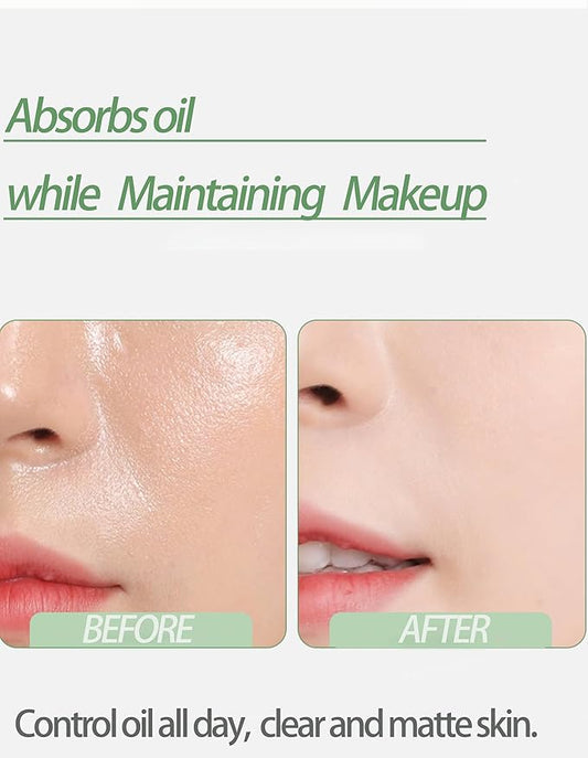 Oil Blotting Paper - 300 Sheets w/Mirror, Puff & Refills, Absorbs Excess Face Oil, Controls Shine, Gentle for Makeup Use.