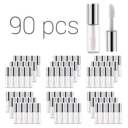 Case of 90 packs, Empty Plastic Clear Lip Gloss Tubes Lip Balm Bottle Container Silver Transparent 1.2ML Makeup Tool for Women (90 pcs, Silver)