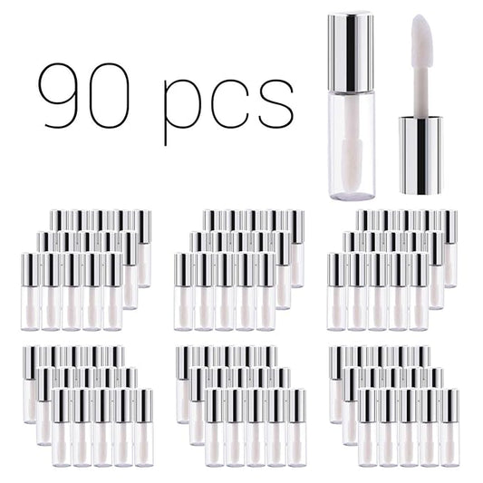 Case of 90 packs, Empty Plastic Clear Lip Gloss Tubes Lip Balm Bottle Container Silver Transparent 1.2ML Makeup Tool for Women (90 pcs, Silver)