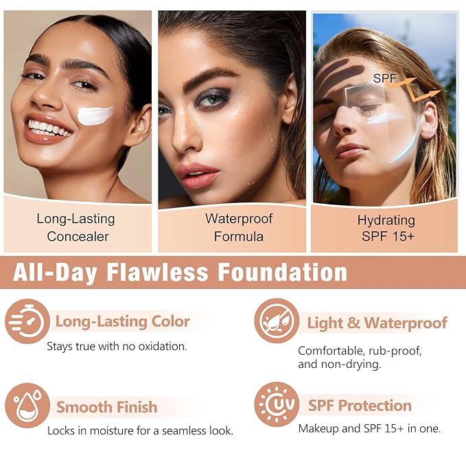 Foundation 1PCS,Concealer Cover Cream, Flawless Colour Changing Warm Skin Tone Foundation Makeup, Base Nude Face Liquid Cover Concealer