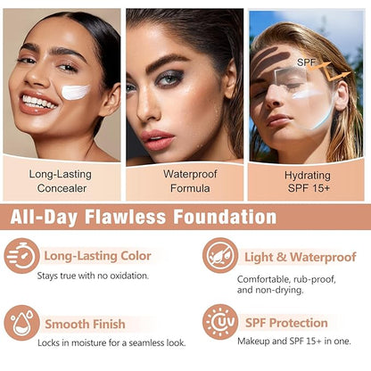 Foundation 1PCS,Concealer Cover Cream, Flawless Colour Changing Warm Skin Tone Foundation Makeup, Base Nude Face Liquid Cover Concealer