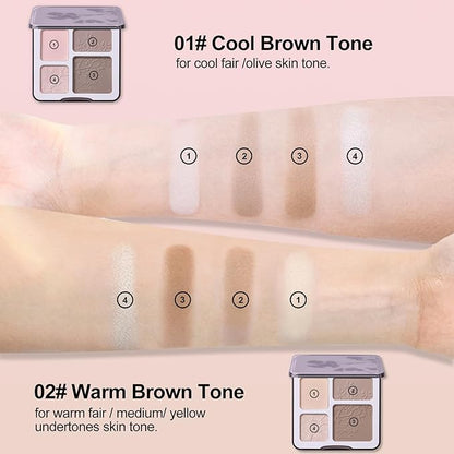 Erinde Contour Highlighter Face Sculpting Palette with Mirror, Shimmer Matte Finish, Long-lasting Smooth Pressed Powder Makeup for Cool Toned Skin, 01 Cool Brown contour