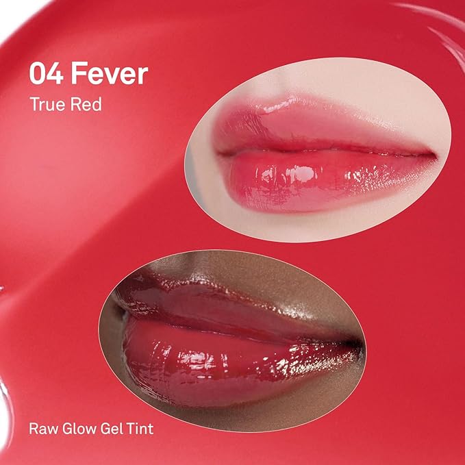 HINCE Raw Glow Gel Tint - Glossy Dewy Lip Tint, Non-Sticky & Long Wearing Lip Gloss for Natural Glass Glow, Moisturizing Liquid Lipstick, Vegan, 0.13 fl.oz. (FEVER, 04)