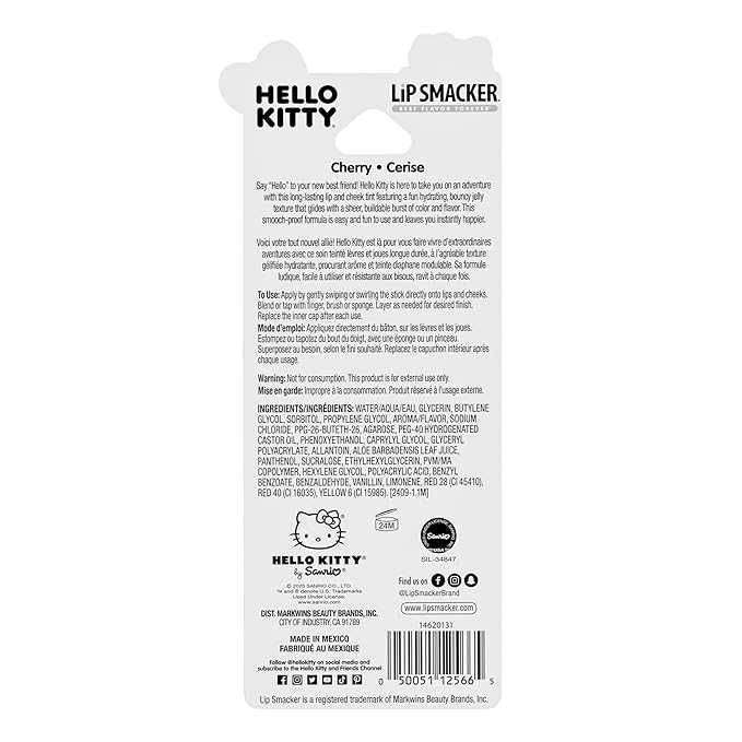 Lip Smacker Hello Kitty So Jelly Lip & Cheek Tint, Moisturizing Sheer & Buildable Color, Fun Bouncy Jelly Texture, Sweet Cherry Flavor - Cherry
