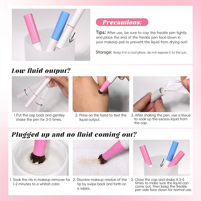 2 Colors Freckle Blush Pen for Lifelike Faux Freckle, Waterproof Freckle Stamp&Blusher 2 in 1 for Natural Sunkissed Makeup, Fake Freckles Stain Marker with Puff