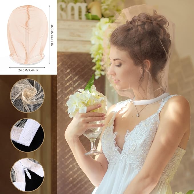 6 Pcs Makeup Protector Hood Washable Light Airy Nylon Chiffon Makeup Hood Zipper Closure Reusable Make up Face Cover for Women Girls Beauty Weddings (Nude)