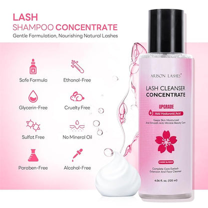 ARISON LASHES Upgraded Lash Shampoo Concentrate 120ml Large Capacity Eyelash Cleanser, Professional Lash Extensions Shampoo-Make 24 Bottles 60ml (Cherry Blossom)