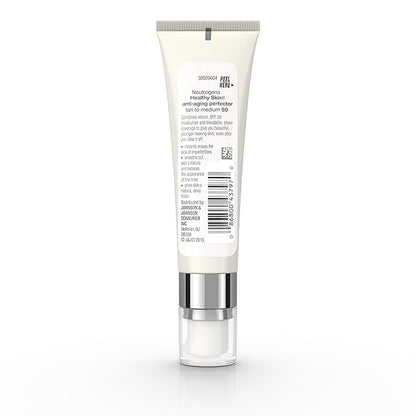 Neutrogena Healthy Skin Anti-Aging Perfector Tinted Facial Moisturizer and Retinol Treatment with Broad Spectrum SPF 20 Sunscreen with Titanium Dioxide, 50 Tan to Medium, 1 fl. oz (Pack of 2)