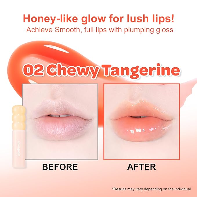 COLORGRAM FRUITY GLASS GLOSS 02 CHEWY TANGERINE | Non-Sticky Glossy Lip Tint with Glass-Like Shine | Long-Lasting Hydrating Lip Gloss for Smooth & Plump Lips