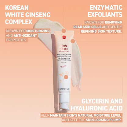 Erborian Skin Hero with White Ginseng, Facial Concealer and Makeup Primer - Non-Tinted Bare Skin Perfecting Face Moisturizer Smooths, Blurs & Illuminates Skin - Silicone Free Korean Skincare