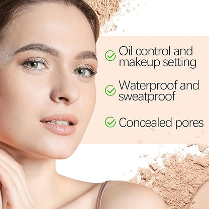 Boobeen Oil Control Face Pressed Setting Powder Compact, 24 Hour Long Lasting Translucent Setting Powder, Lightweight Matte Foundation Makeup for Conceal Pores and Lines With Puff and Mirror