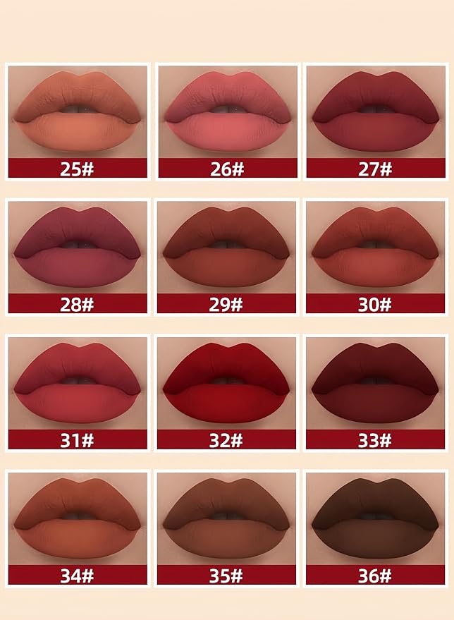 12PCS Matte Liquid Lipstick Set Non-Stick Cup and Not Fade Pigmented Lipstick Long-Lasting Waterproof Velvet Lipgloss Kit Makeup for Girls and Women (Set 03)