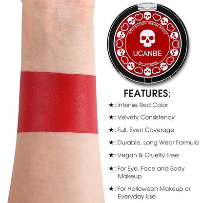 UCANBE Red Face & Body Paint Makeup Foundation, Professional Non-Toxic Cream Greasepaint, Oil-Based Face Painting Kit for Kids & Adults Party, Halloween SFX Devil Clown Vampire Costume Cosplay Makeup