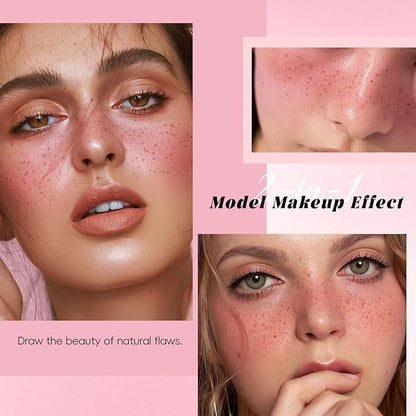 2 Colors Freckle Blush Pen for Lifelike Faux Freckle, Waterproof Freckle Stamp&Blusher 2 in 1 for Natural Sunkissed Makeup, Fake Freckles Stain Marker with Puff
