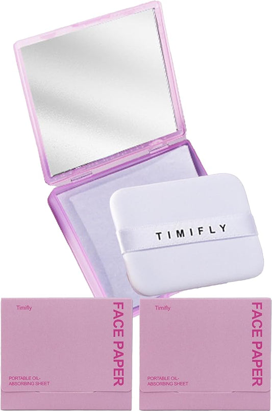 Oil Blotting Paper - 300 Sheets w/Mirror, Puff & Refills, Absorbs Excess Face Oil, Controls Shine, Gentle for Makeup Use