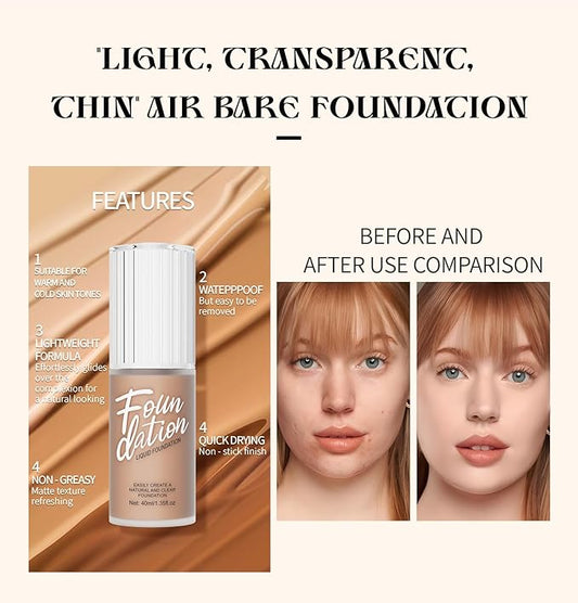 Foundation,Matte Foundation Concealer Full Coverage,Natural,Oil-Control &Waterproof Foundation Makeup For Women. (#105, 40ml)