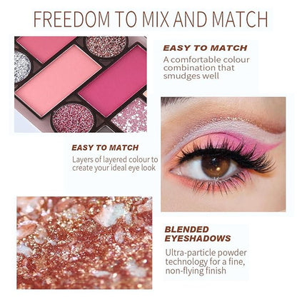 12 Colors Nude Eyeshadow Palette Travel Size Makeup, Matte Shimmer Eye Makeup, Naturing-Looking, High Pigmented Blush Eyebrow Kits, Big Artist Neutral Makeup Palette for Face Cosmetics (01)