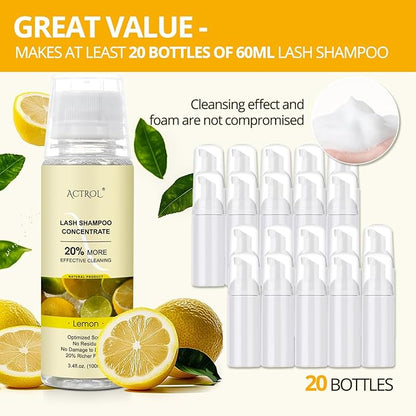Eyelash Shampoo Concentrate 100ml Lash Cleanser Concentrate Lash Wash Concentrate Upgrade Shampoo for Lashes DIY Eyelash Extensions Shampoo Lemon