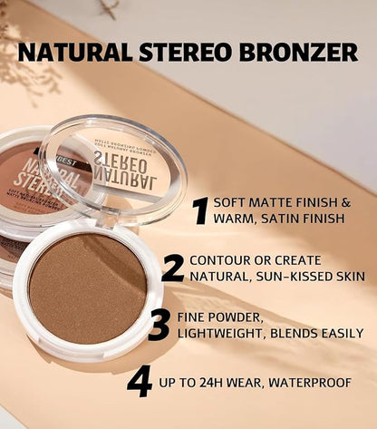 MAEPEOR Matte Bronzer Powder 6 Colors Buildable Natural Contour Bronzer Long Lasting Sweat Proof Face Bronzered Powder (Color 01)