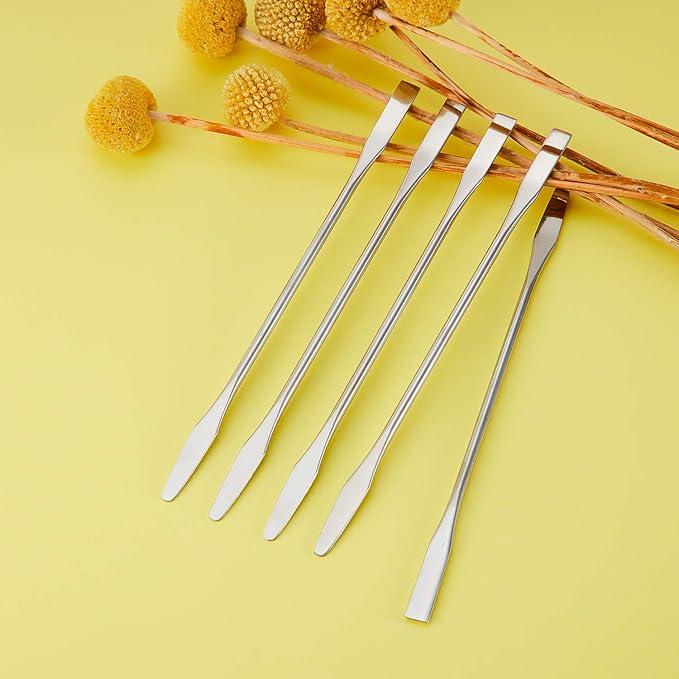 Shappy 10 Pcs Makeup Spatula Scoop Foundation Spatula Stainless Steel Mini Depotting Double-headed Makeup Tool for Mixing Cosmetics Facial Nail Art