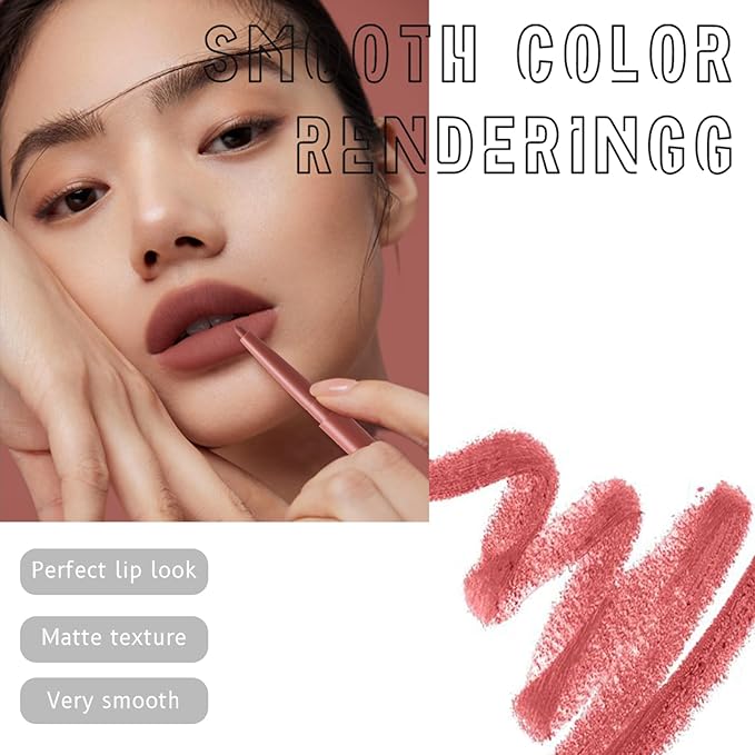 6 Pcs Retractable Lip Liner Longwear Rich Lip Colors，Smooth Application，Matte Finish Waterpoof Lip Pencil Multi Colors With All Skin