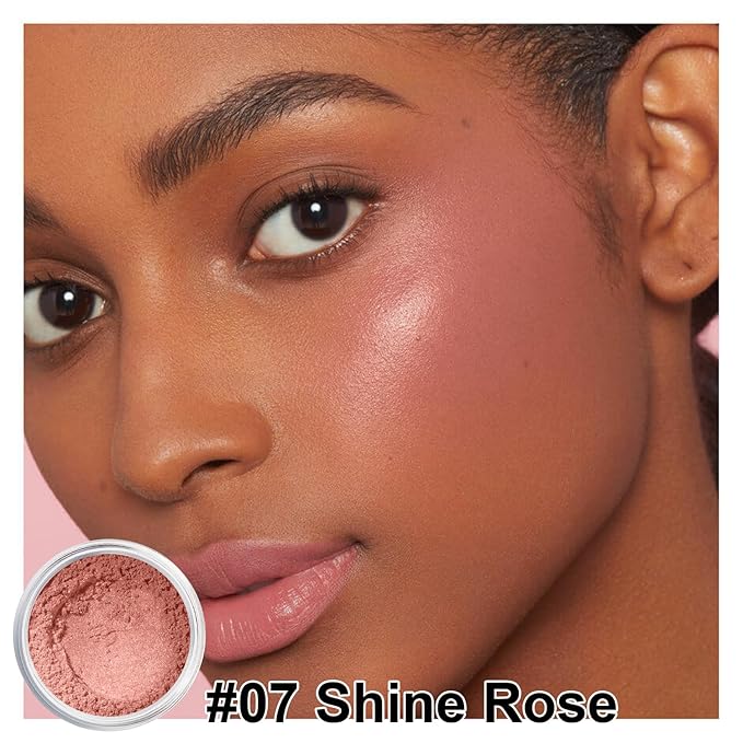 Sunscreen Mineral Blush Powder, SPF 35, Talc-Free, Loose Powder Blush, Buildable Lightweight Coverage, for Matte Base Makeup (#07 Shine Rose BlushMakeup)